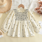 Korea lasteriided beebitüdrukute pluus Jaapani pitskrae 2023. aasta sügis, uus pinnasevärv Armastus, trükitud, lihtne, kõikehõlmav mood