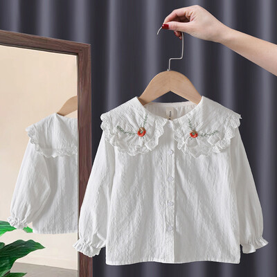 Odjeća za djevojčice Proljetna jesen Košulje za djevojčice Tanke bijele košulje Kardigan Ležerne majice dugih rukava za djevojčice Bijela Lolita bluza