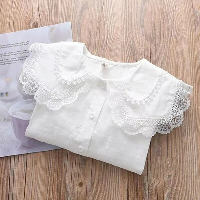 Βρεφικό πουκάμισο με πέτο για κορίτσια 2-9 ετών Παιδικό μονόχρωμο μονόχρωμο πουκάμισο κορεατικής έκδοσης βαμβακερό μακρυμάνικο πουκάμισο τοπ λευκό