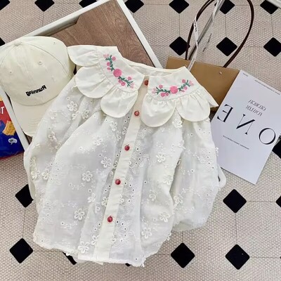 Laste särk mood kevad/suvi uus pitskraega särk Tüdrukute killustatud tikanditega vabaaja pikkade varrukatega särk beebi topp