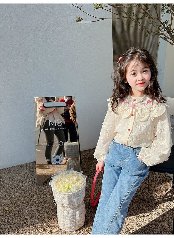 Laste särk mood kevad/suvi uus pitskraega särk Tüdrukute killustatud tikanditega vabaaja pikkade varrukatega särk beebi topp