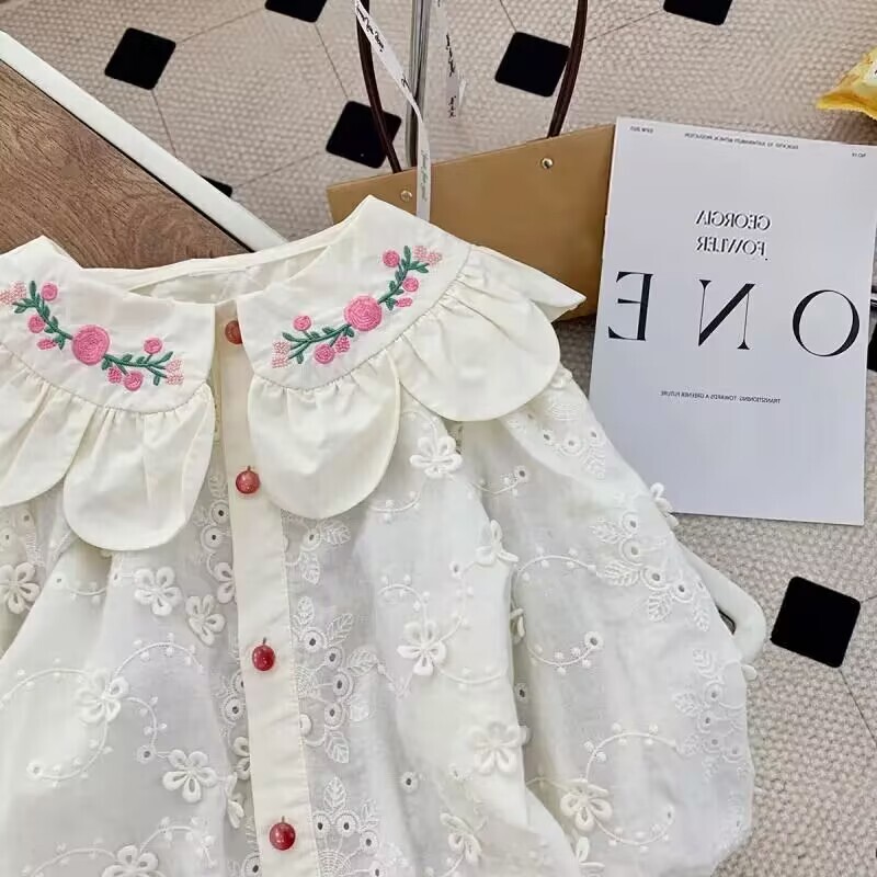 Laste särk mood kevad/suvi uus pitskraega särk Tüdrukute killustatud tikanditega vabaaja pikkade varrukatega särk beebi topp