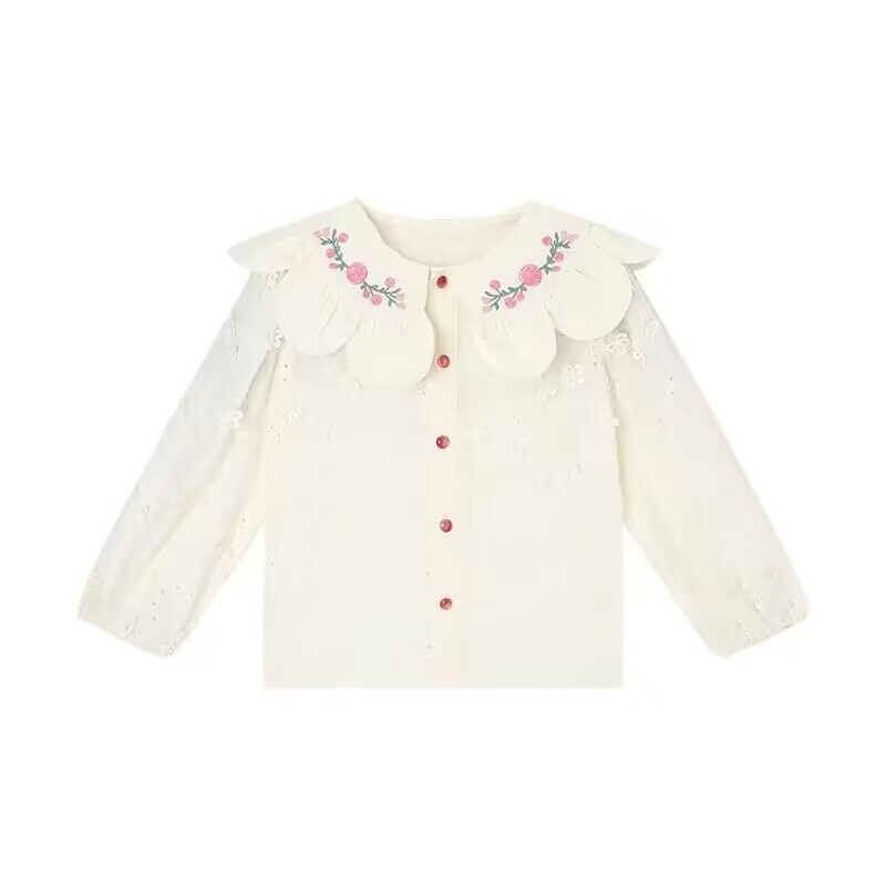 Laste särk mood kevad/suvi uus pitskraega särk Tüdrukute killustatud tikanditega vabaaja pikkade varrukatega särk beebi topp