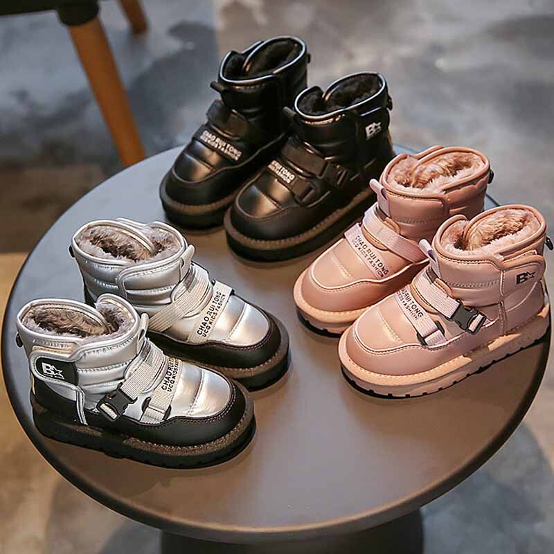 Cizme de zăpadă noi de iarnă pentru copii la modă pantofi de exterior impermeabili băieți plus cașmir cizme calde îngroșate fete cizme roz