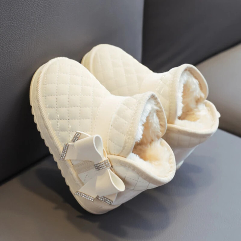 Laste lumesaapad tüdrukutele Plus samet soojad puuvillased kingad Bowknot Princess poolsaapad libisemiskindlad veekindlad lastejalatsid Сапоги