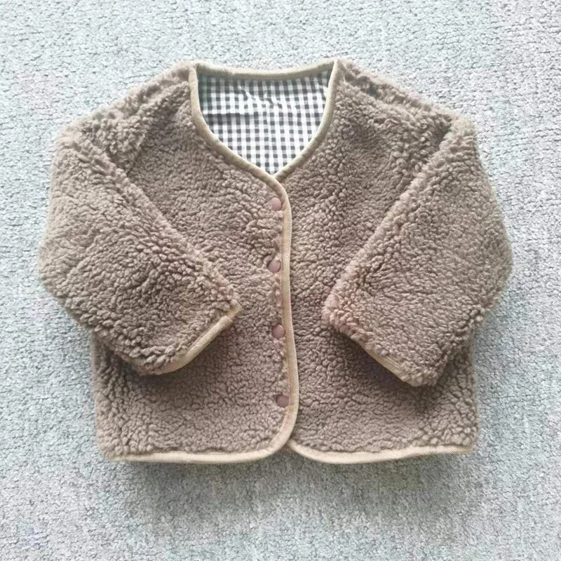 HoneyCherry Jesen i zima Nova topla jakna Djeca s dvije strane nose kariranu plišanu jaknu Dječje jakne