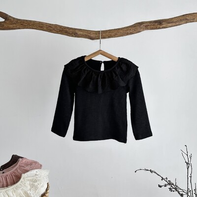 2024. aasta sügise laste tüdrukute pitskraega alussärk, soliidne pikkade varrukatega beebitüdruku pulloverid, mis sobivad imikutele tüdrukutele