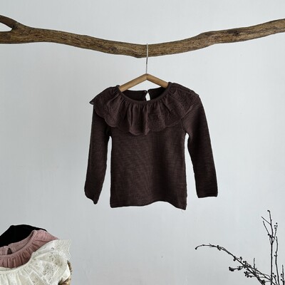 2024. aasta sügise laste tüdrukute pitskraega alussärk, soliidne pikkade varrukatega beebitüdruku pulloverid, mis sobivad imikutele tüdrukutele