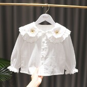 Proljeće jesen Little Grils majica dugih rukava s cvjetnim vezom, jednoredna gaćica od muslina Dječje majice za djevojčice Bluza za djevojčice