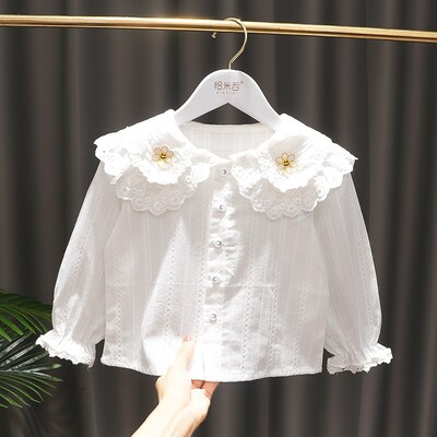 Proljeće jesen Little Grils majica dugih rukava s cvjetnim vezom, jednoredna gaćica od muslina Dječje majice za djevojčice Bluza za djevojčice