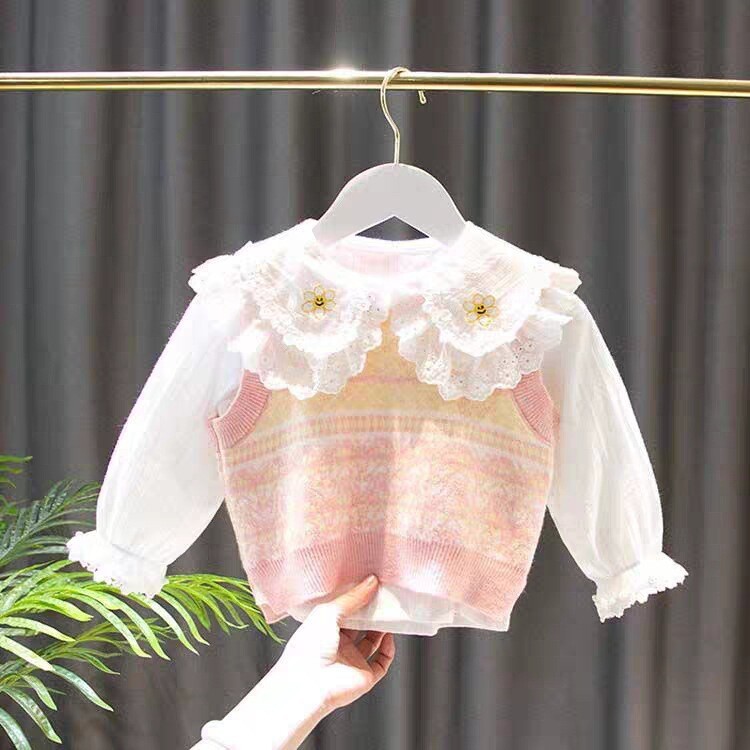 Proljeće jesen Little Grils majica dugih rukava s cvjetnim vezom, jednoredna gaćica od muslina Dječje majice za djevojčice Bluza za djevojčice