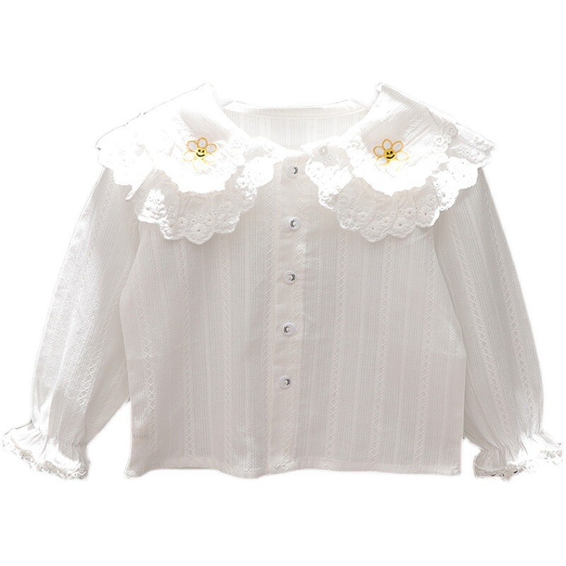 Proljeće jesen Little Grils majica dugih rukava s cvjetnim vezom, jednoredna gaćica od muslina Dječje majice za djevojčice Bluza za djevojčice