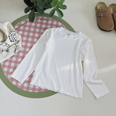 Uus kevadine sügisene väikelaste tüdrukute ülaosa puuvillane soliidne, pehme ja pehme tüdrukute särgid, lihtsad pikkade varrukatega, mitmekülgne laste, tüdrukute alussärk