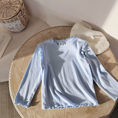 Uus kevadine sügisene väikelaste tüdrukute ülaosa puuvillane soliidne, pehme ja pehme tüdrukute särgid, lihtsad pikkade varrukatega, mitmekülgne laste, tüdrukute alussärk