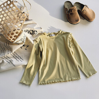 Uus kevadine sügisene väikelaste tüdrukute ülaosa puuvillane soliidne, pehme ja pehme tüdrukute särgid, lihtsad pikkade varrukatega, mitmekülgne laste, tüdrukute alussärk