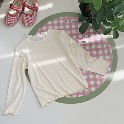 Uus kevadine sügisene väikelaste tüdrukute ülaosa puuvillane soliidne, pehme ja pehme tüdrukute särgid, lihtsad pikkade varrukatega, mitmekülgne laste, tüdrukute alussärk