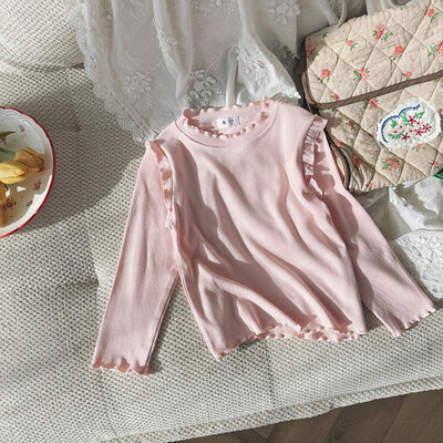 Uus kevadine sügisene väikelaste tüdrukute ülaosa puuvillane soliidne, pehme ja pehme tüdrukute särgid, lihtsad pikkade varrukatega, mitmekülgne laste, tüdrukute alussärk