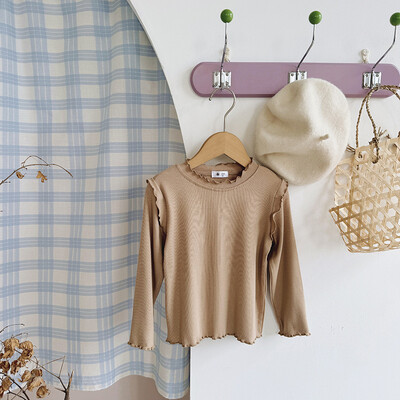 Uus kevadine sügisene väikelaste tüdrukute ülaosa puuvillane soliidne, pehme ja pehme tüdrukute särgid, lihtsad pikkade varrukatega, mitmekülgne laste, tüdrukute alussärk