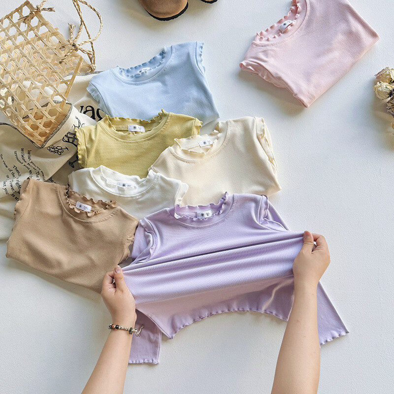 Uus kevadine sügisene väikelaste tüdrukute ülaosa puuvillane soliidne, pehme ja pehme tüdrukute särgid, lihtsad pikkade varrukatega, mitmekülgne laste, tüdrukute alussärk