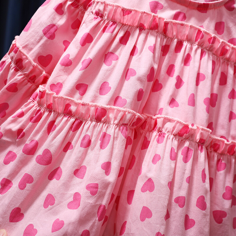 Корейска пролетна есенна детска риза за момичета с щампа на розови сърца, дантела с дълъг ръкав, памучна детска блуза за бебешки момичета, сладки горнища за малки момичета