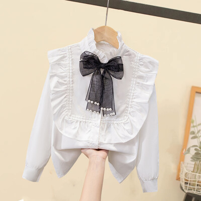 2024 Άνοιξη και καλοκαίρι νέο μοτίβο Κοριτσίστικο πουκάμισο για μικρά κορίτσια λευκό πουκάμισο Μοντέρνο παιδικό μακρυμάνικο πουκάμισο Κορεάτικη έκδοση