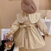 Trenci pentru fetiță, copii, jachetă de modă, pentru copii, haină cu guler răsturnat, pentru fete, drăguț, jachetă de vânt lungă, îmbrăcăminte exterioară ocazională