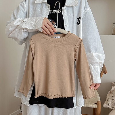 Lastele Tüdrukutele Sügisene alussärk Puuvillane Ruched Solid pikkade varrukatega Väikelapse Tüdrukute Top Korea Mitmekülgsed Imikutele Tüdrukutele Stretch Särgid