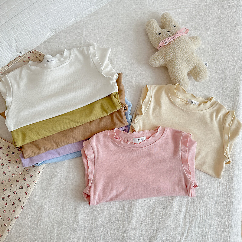 Lastele Tüdrukutele Sügisene alussärk Puuvillane Ruched Solid pikkade varrukatega Väikelapse Tüdrukute Top Korea Mitmekülgsed Imikutele Tüdrukutele Stretch Särgid