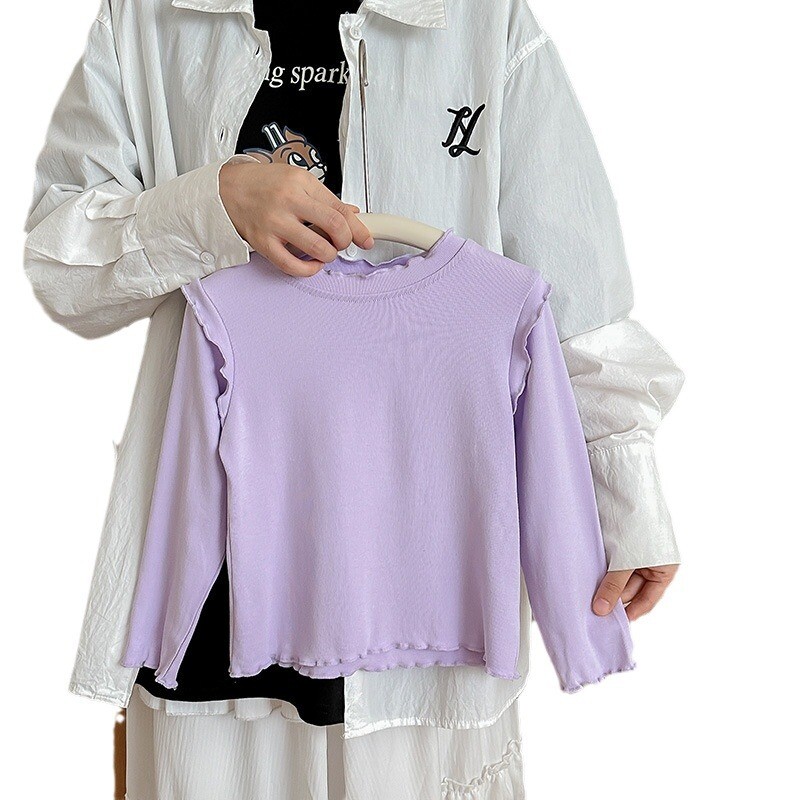 Lastele Tüdrukutele Sügisene alussärk Puuvillane Ruched Solid pikkade varrukatega Väikelapse Tüdrukute Top Korea Mitmekülgsed Imikutele Tüdrukutele Stretch Särgid