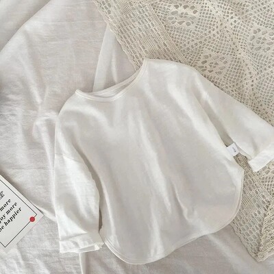 Proljetne jesenske majice za djevojčice Pamučna jednobojna potkošulja dugih rukava za djevojčice Široka ležerna majica s okruglim ovratnikom Dječje majice za djevojčice