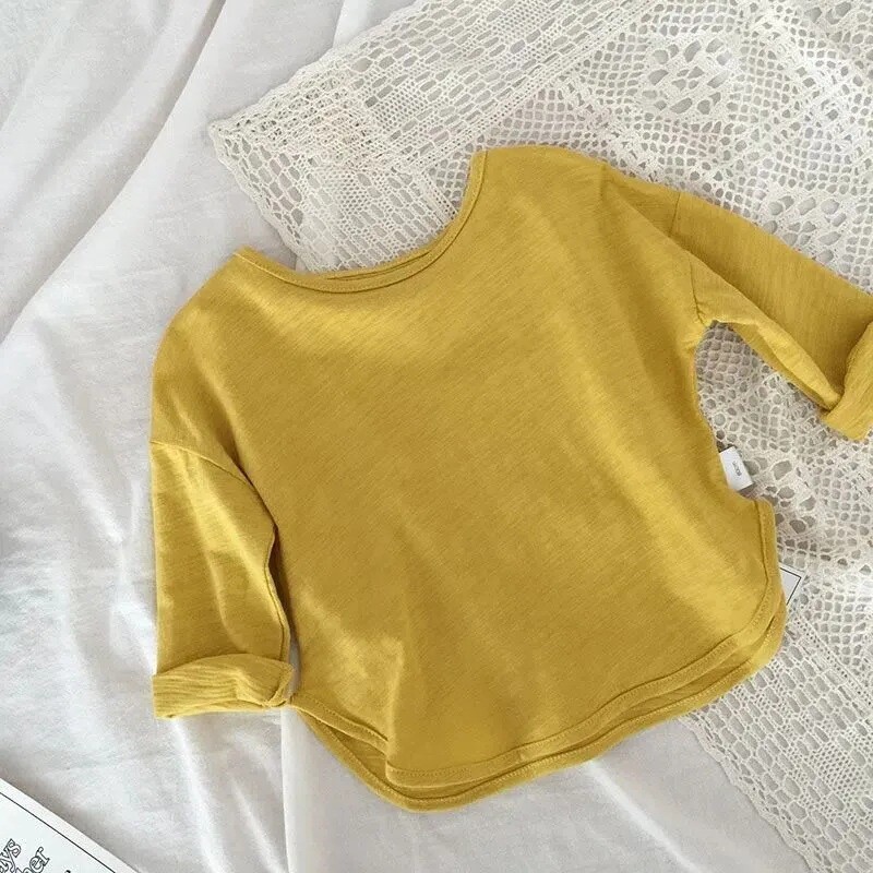Proljetne jesenske majice za djevojčice Pamučna jednobojna potkošulja dugih rukava za djevojčice Široka ležerna majica s okruglim ovratnikom Dječje majice za djevojčice