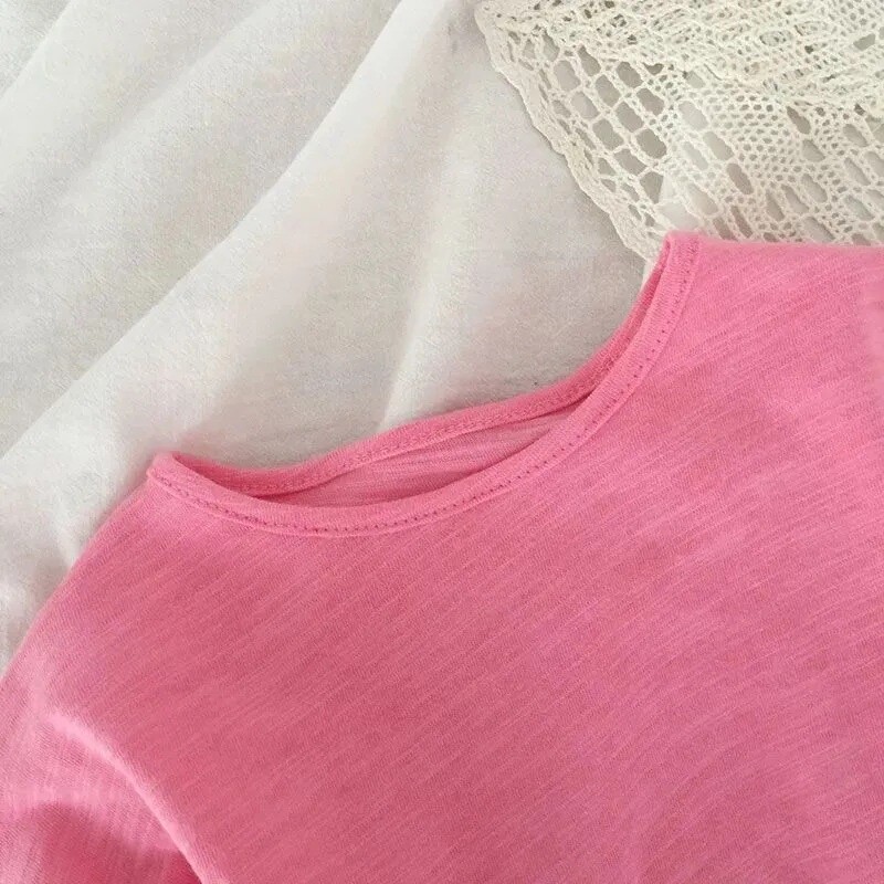 Proljetne jesenske majice za djevojčice Pamučna jednobojna potkošulja dugih rukava za djevojčice Široka ležerna majica s okruglim ovratnikom Dječje majice za djevojčice