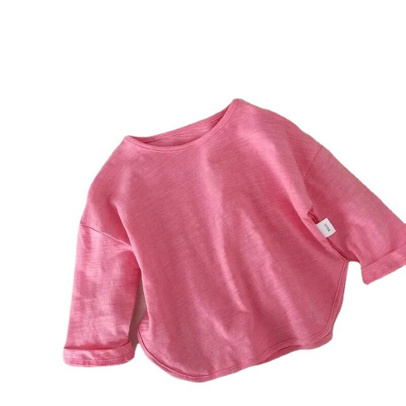 Proljetne jesenske majice za djevojčice Pamučna jednobojna potkošulja dugih rukava za djevojčice Široka ležerna majica s okruglim ovratnikom Dječje majice za djevojčice