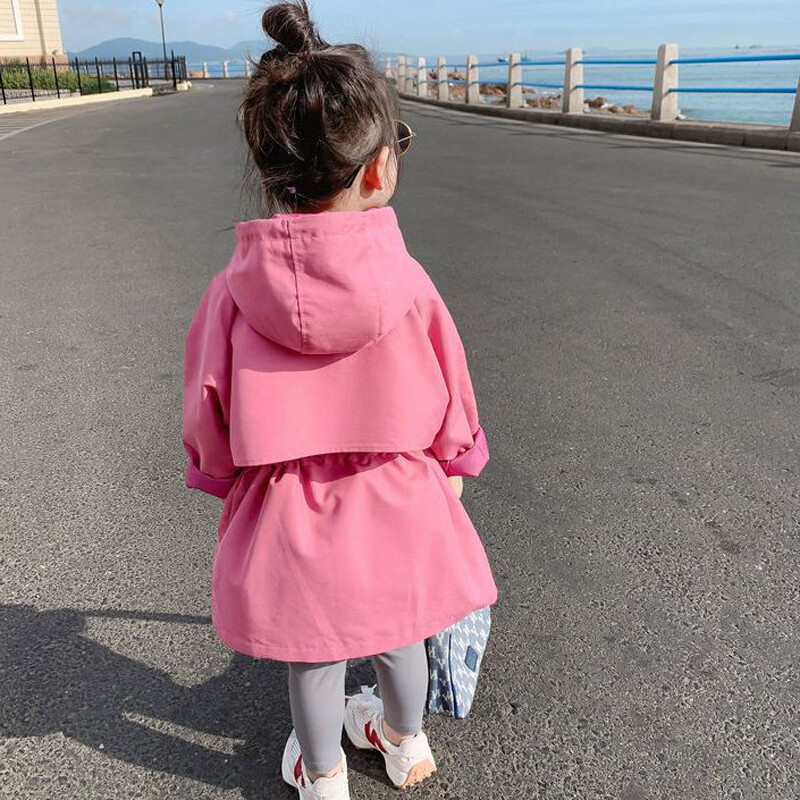 2024. aasta kuumaks müüdav kevad-sügis tüdrukute mantel, pika vöökohaga, kokkutõmmatavad kapuutsid Tuulejope 3–12-aastastele lastele