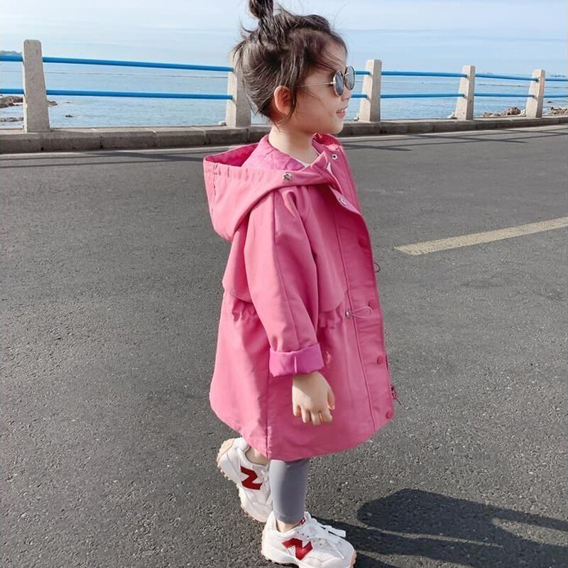 2024. aasta kuumaks müüdav kevad-sügis tüdrukute mantel, pika vöökohaga, kokkutõmmatavad kapuutsid Tuulejope 3–12-aastastele lastele