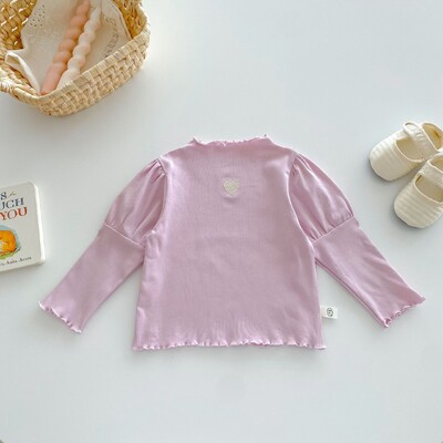 Potkošulje za djevojčice od 0 do 5 godina Proljeće Jesen Pune košulje s vezom u obliku srca s rubovima i vezom Jednobojne kratke majice za djevojčice