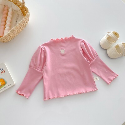 Potkošulje za djevojčice od 0 do 5 godina Proljeće Jesen Pune košulje s vezom u obliku srca s rubovima i vezom Jednobojne kratke majice za djevojčice