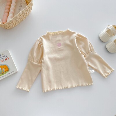 Potkošulje za djevojčice od 0 do 5 godina Proljeće Jesen Pune košulje s vezom u obliku srca s rubovima i vezom Jednobojne kratke majice za djevojčice