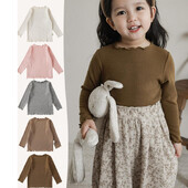 Vintage tüdrukute pitsist särk Kevadsügisene pikkade varrukatega puuvillane soonikuga lastesärk väikelastele Tüdrukute riided Lastetopsid Välirõivad 2-8a