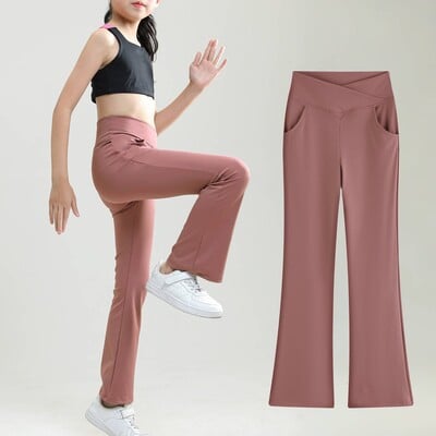 Lapsed, mustad flare-retuusid Tüdrukutele Laia säärega Belle Tantsukella allääred V rist kõrge vöökohaga Jõusaal Sportlik treening, pikad joogapüksid 10-12 a