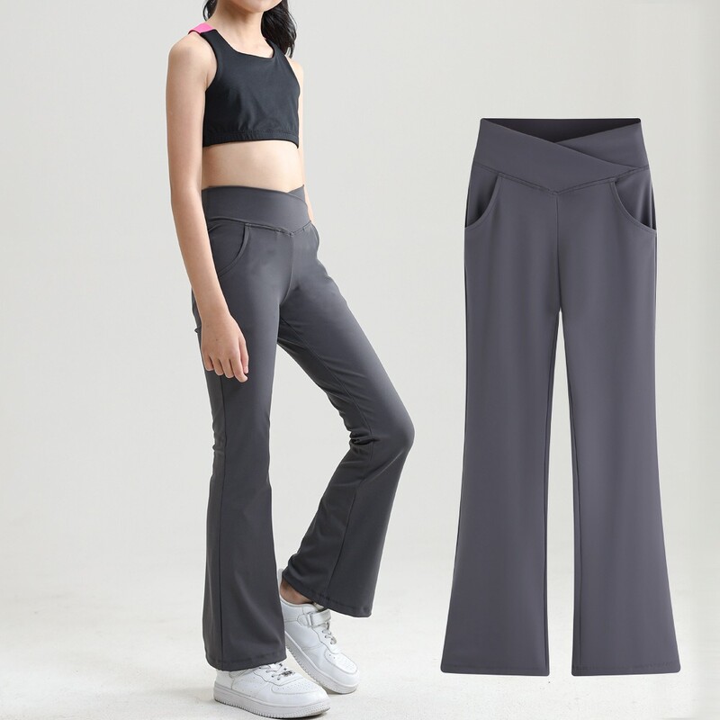 Lapsed, mustad flare-retuusid Tüdrukutele Laia säärega Belle Tantsukella allääred V rist kõrge vöökohaga Jõusaal Sportlik treening, pikad joogapüksid 10-12 a