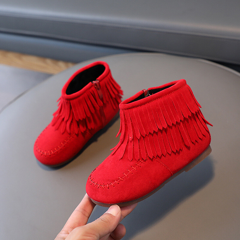 Čizme princeze za djevojčice Modne dječje gležnjače Flock tkanina Toplo debelo krzno s bočnim patentnim resicama Jesen Zima 2024. Potpuno novo