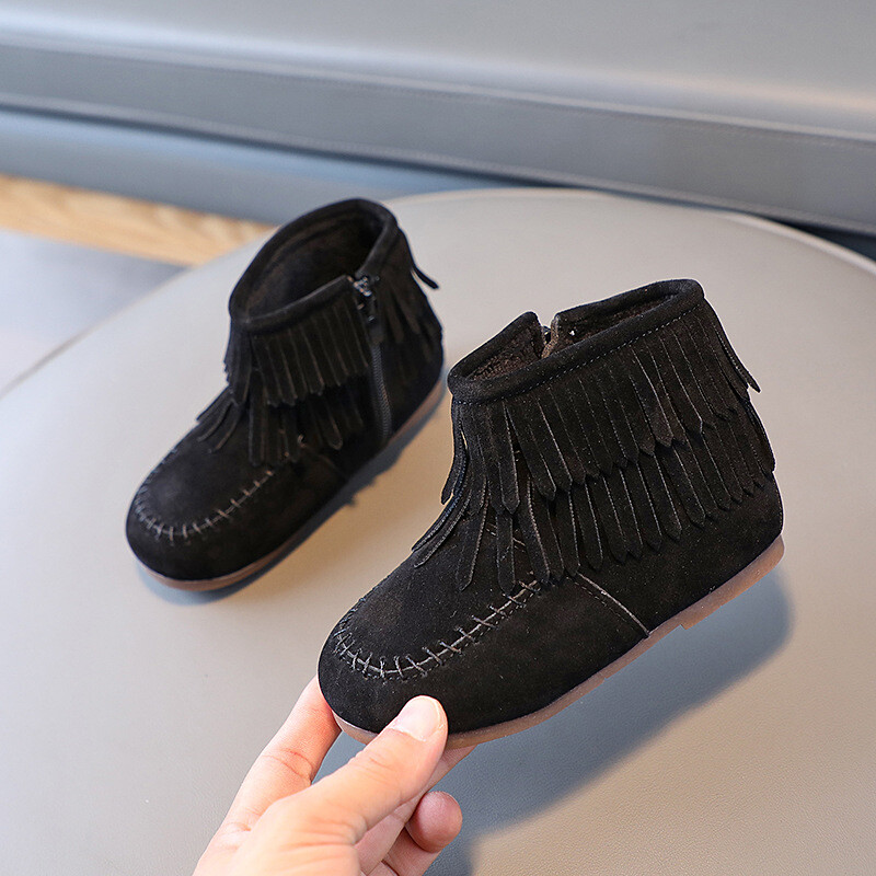 Čizme princeze za djevojčice Modne dječje gležnjače Flock tkanina Toplo debelo krzno s bočnim patentnim resicama Jesen Zima 2024. Potpuno novo