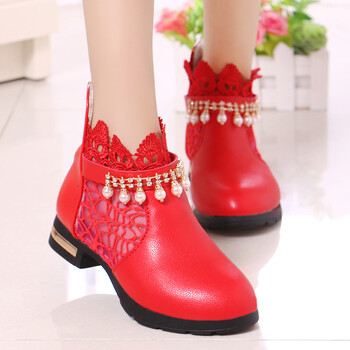 Mumoresip Princess Girls Boots Παιδικά μποτάκια από δαντέλα ύφασμα αναπνεύσιμο Princess Sweet Children Παπούτσια στον αστράγαλο Φθινοπωρινά χειμωνιάτικα μποτάκια