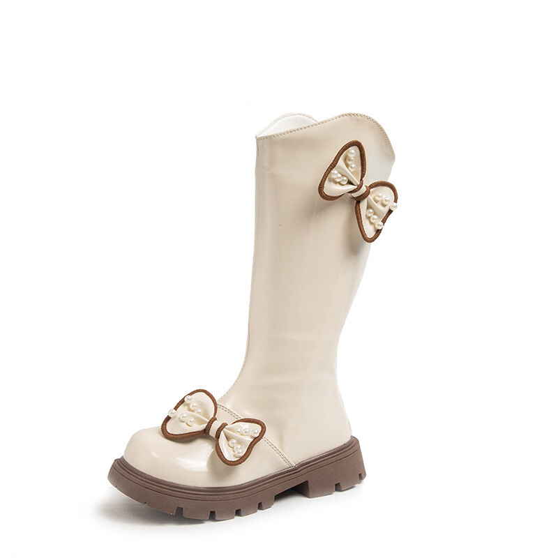 Dječja čizmica Jesen Zima Moda Lakirane Čizme za djevojčice Tople plišane Princess Duge čizme Sweet Bow Pearl Dječje cipele Botas