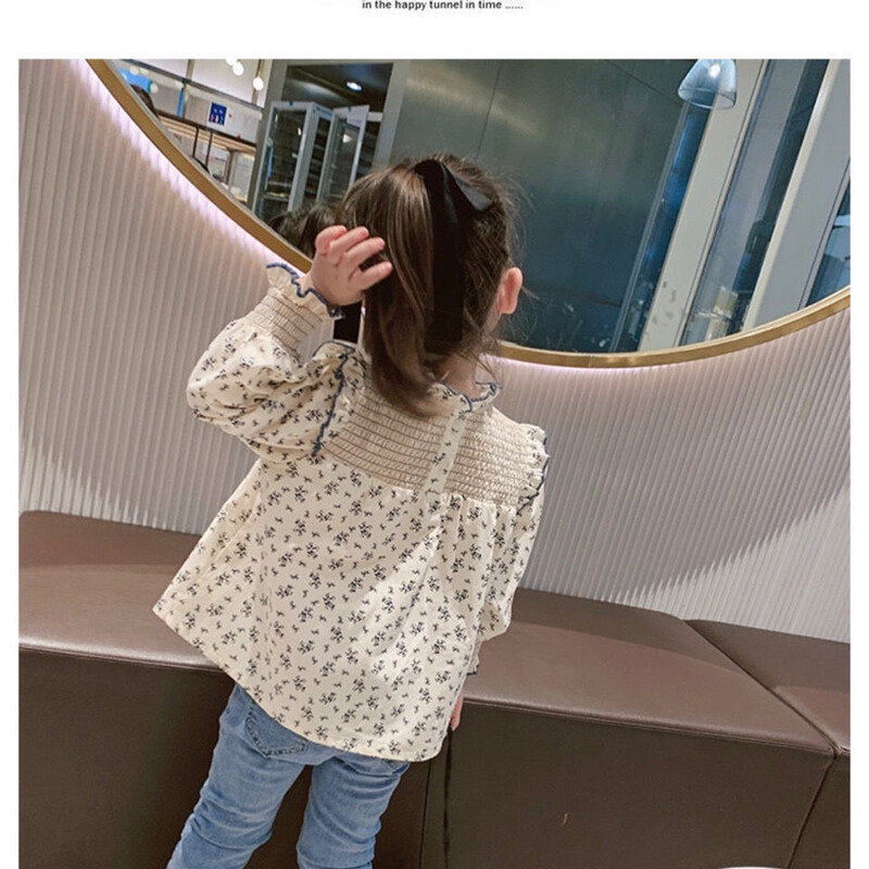 Laste särgid Lilletrükiga pikkade varrukatega nukk Laste särgid Tüdrukute pluus Lasteriided 2–7-aastastele väikelaste tüdrukute riided