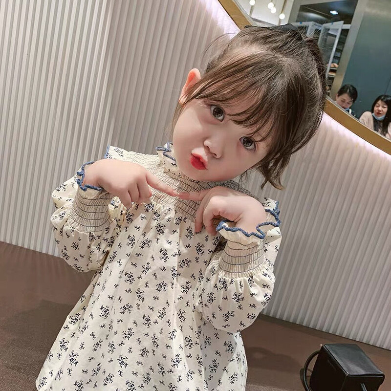 Laste särgid Lilletrükiga pikkade varrukatega nukk Laste särgid Tüdrukute pluus Lasteriided 2–7-aastastele väikelaste tüdrukute riided