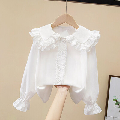 4-15-aastased sügiskoolivormid tüdrukud, valge pluus, pikkade varrukatega särgid lastele.