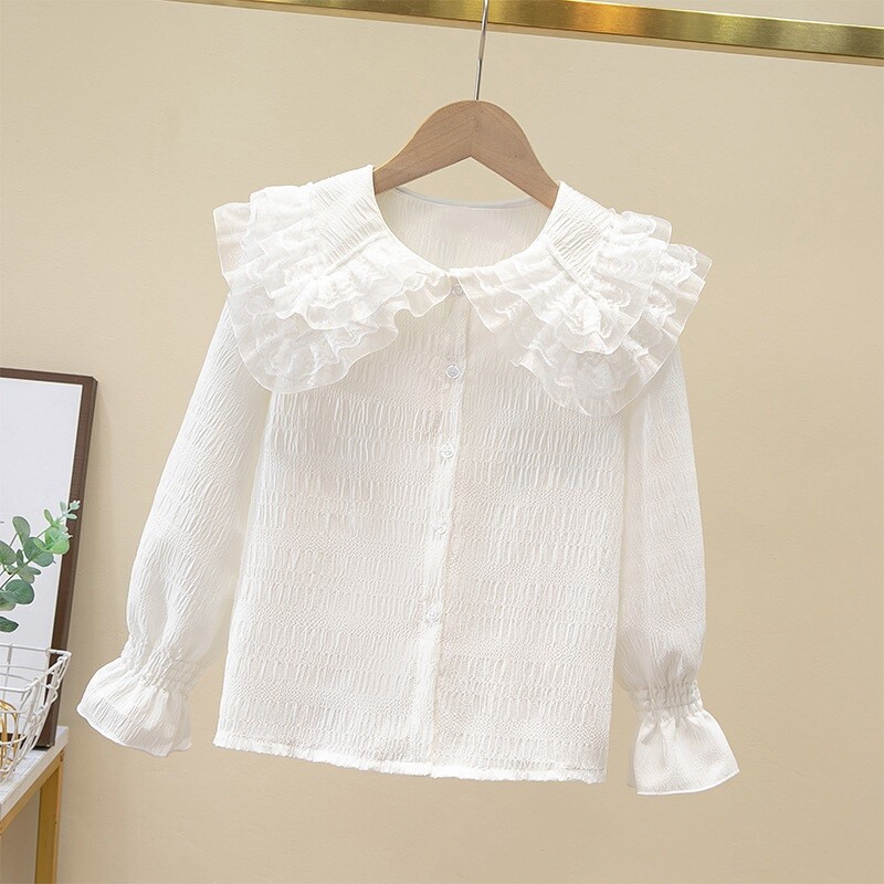 4-15-aastased sügiskoolivormid tüdrukud, valge pluus, pikkade varrukatega särgid lastele.