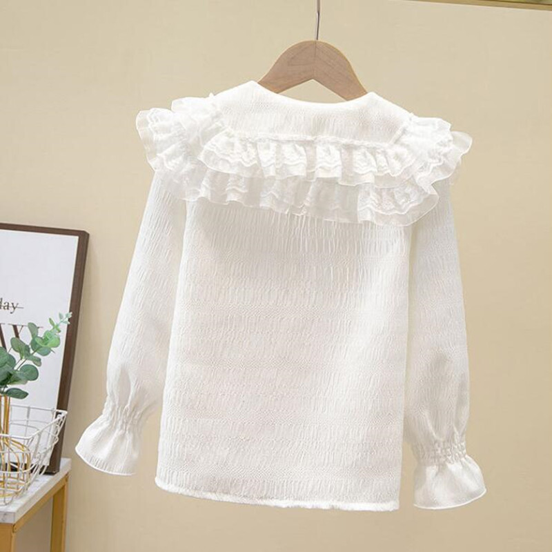 4-15-aastased sügiskoolivormid tüdrukud, valge pluus, pikkade varrukatega särgid lastele.